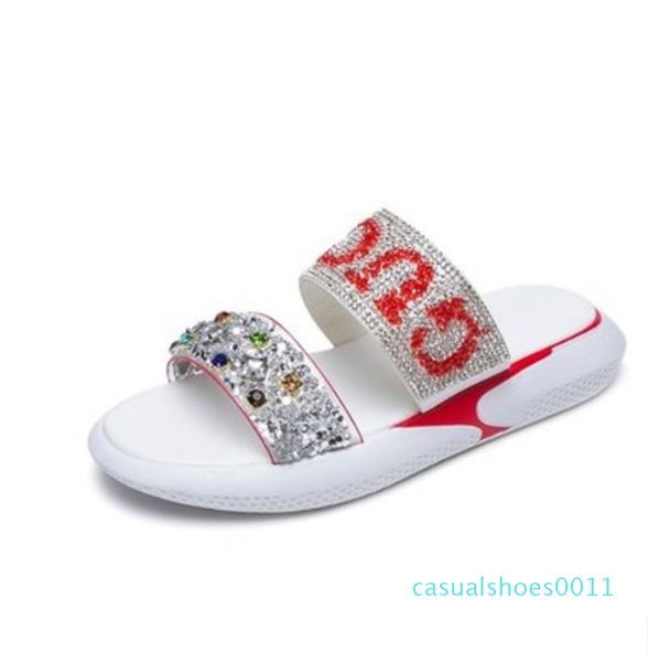 

дизайнер сандалии женщины 2020 лето толстым дном клинья каблуки обувь женщина silver beach rhinestone тапочки ph-cfy c11, Black