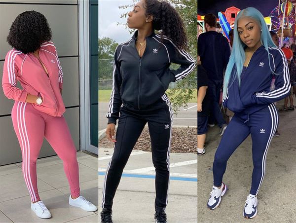 

women brand 2 piece set striped fall winter clothing running gym cardigan pants sports suit jacket leggings outfits outerwear bodysuits 1784, White