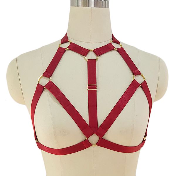 

red gold ring pole dance harness belt gothic rave cage bra bralette body harness lingerie women fetish bondage bra, Black;white