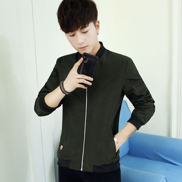 

spring autumn mandarin sportswear solid casual patchwork bomber jacket mens outerwear slim jackets for male coats, Black;brown