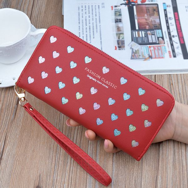

fashion clutch bag wallet ladies long zipper large capacity mobile phone bag wild love color hollow clutch bag