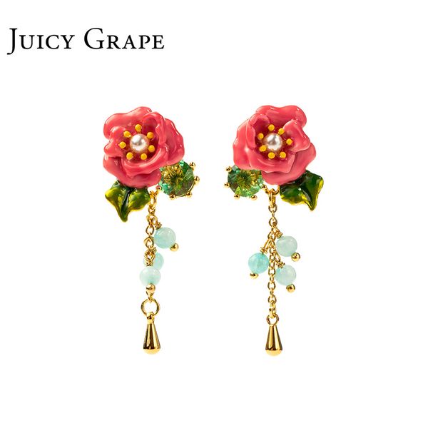 

juicy grape 2019 new personality s925 pure silver earring small fresh flower stud female earrings long earrings, Golden;silver
