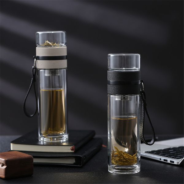 

transparent glass tea cup portable water tea bottle with separate cup hogard