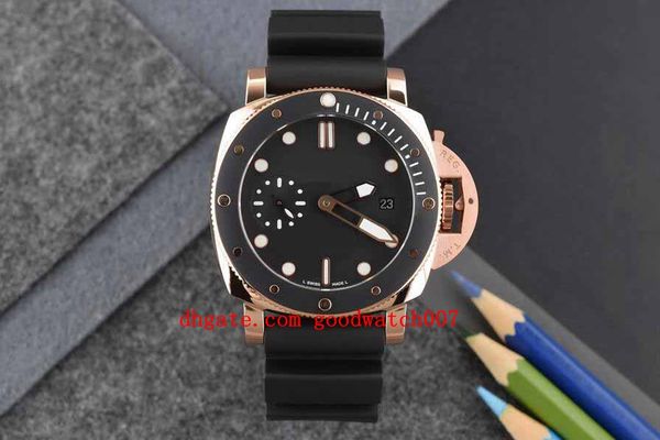 Movimento mecânico dos homens Movimento no sentido anti-horário rotativo Bezel Rose Gold Case Black Rubber Strap Mens Mens Relógios