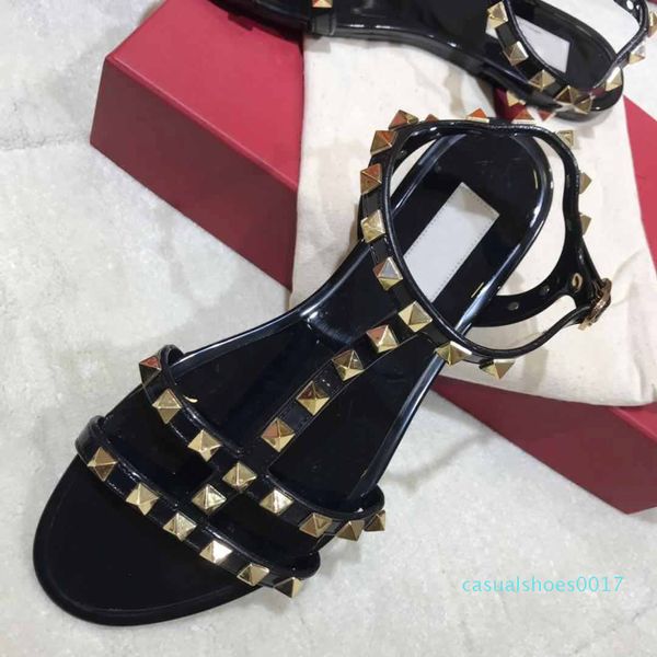 

fashion luxury woman designer sandals rivets big bowknot summer beach sandalias femininas sandale flat jelly sandals size 35-40 c17, Black