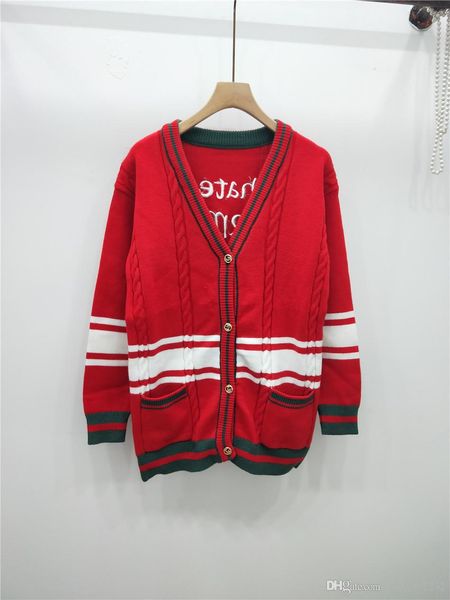 

102 новое прибытие 2019 осенний свитер v образным вырезом красный кардиган с длинным рукавом бренд же стиль роскошь цянь, White;black