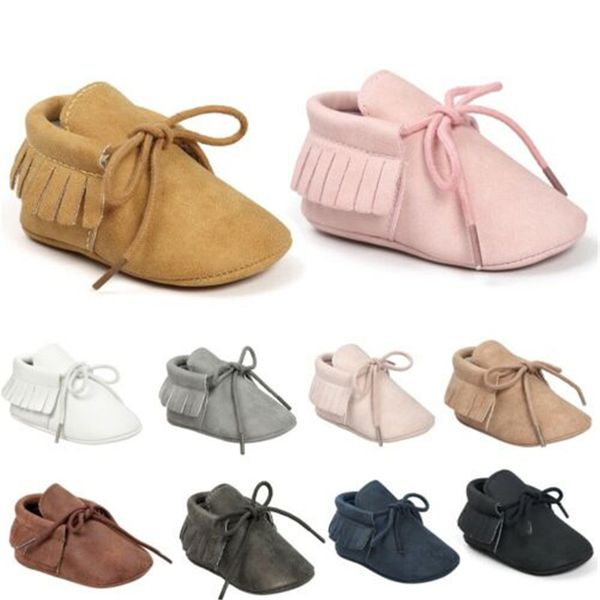 

newborn baby toddler girl crib snow pram boots pu moccasin leather tassel shoes pram soft sole prewalker anti-slip sneakers, Black