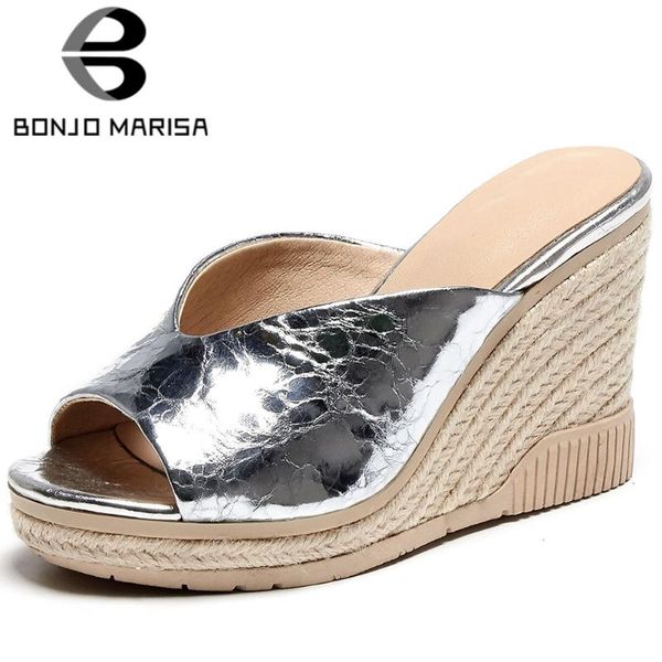 

bonjomarisa female genuine leather slip on slippers open toe solid casual outdoor slippers women leisure casual shoes woman, Black