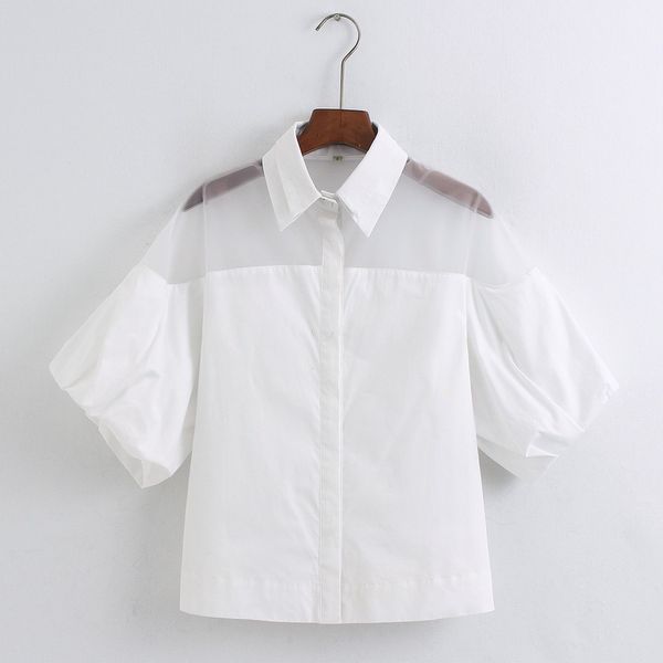

women spring 2020 new fashion shine through patchwork black and white blouse shirt