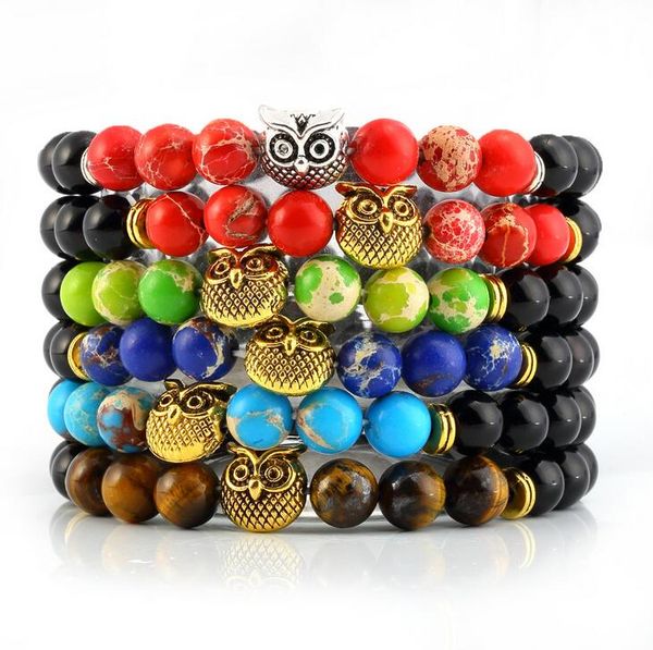 

новый сова натуральный камень бисер браслет браслет для мужчин женщин йога лава камень браслеты 8 мм черный вулканический браслет лавы, Black
