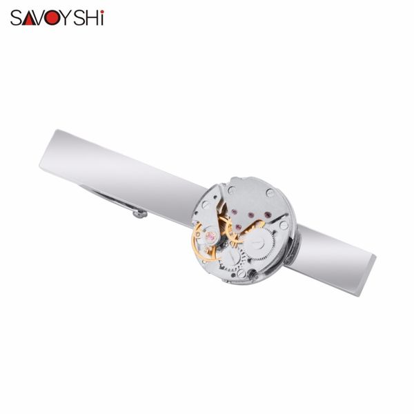 

savoyshi fashion steampunk men's tie clip vintage watch movement tie clasp tack silver personality men jewelry sh190727