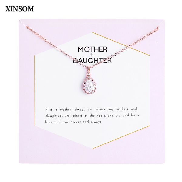 

xinsom crystal water drop pendant wish card necklace for women rose gold silver color make a wish necklace fashion mom gift m013