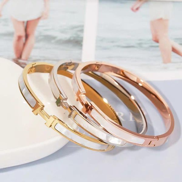 

h письмо natural white shell браслет-манжета герма марка высокого качества способа titanium покрытие 18k gold женщина браслет