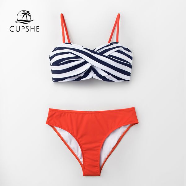 

cupshe black stripe and tangerine wrap bikini sets women push up two pieces swimsuits 2020 girl beach bathing suits, White;black