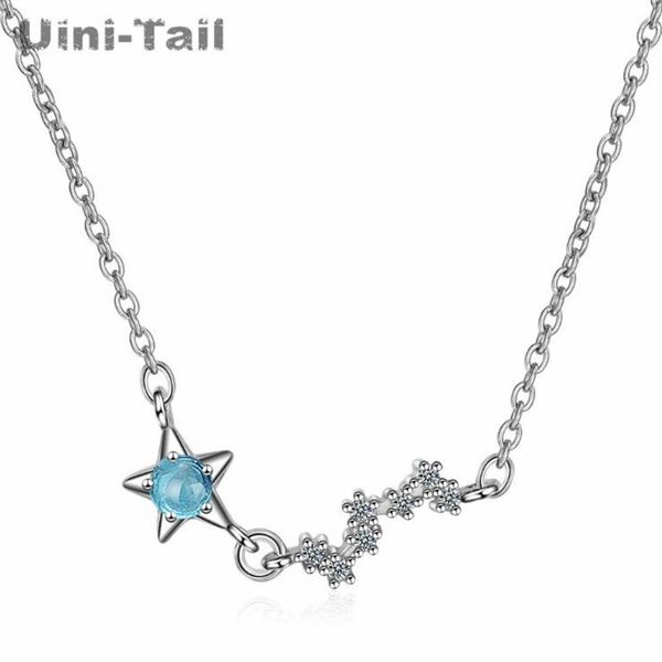 

uini-tail new 925 sterling silver fashion stars geometric micro-inlaid necklace temperament personality blue star jewelry