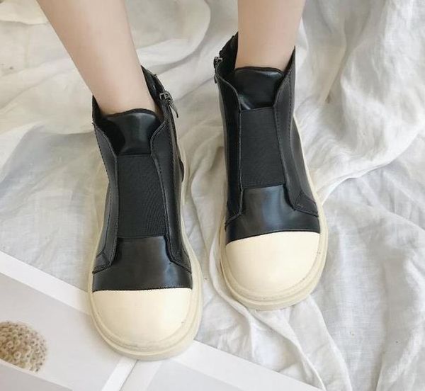 

new 2020 autumn high shoes women version of the wild boots thick-soled fashion simple british wind sports shoes e14-56, Black