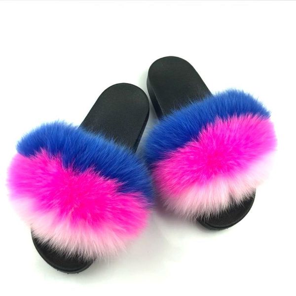 

завод прямые модные реального енота меховые горки для леди на продажу лиса меховых тапочек сандалии, Black