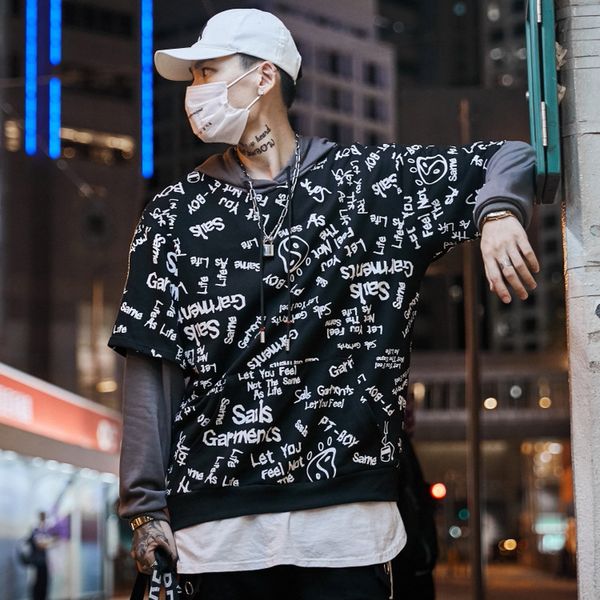 

us size 2019 streetwear patchwork hoodies men hip hop harajuku graffiti sweatshirt long sleeve fashion autumn male hoodies dg188, Black