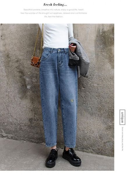 

jin yi lai french chic new han edition students show thin wide-legged straight canister light c office and leisure solid color, Blue