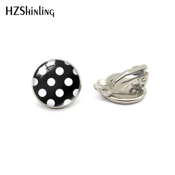 

2019 blue black red polka dot round glass cabochon earrings no pierced jewelry fashion classic earrings for women, Silver
