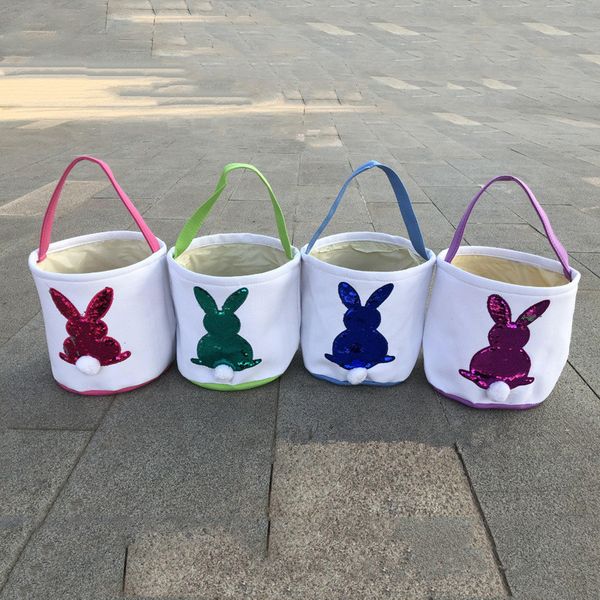 

mermaid sequins easter basket canvas easter bucket with rabbit designer and tail candy tote bags kids handbag diy cute easter gift, Black