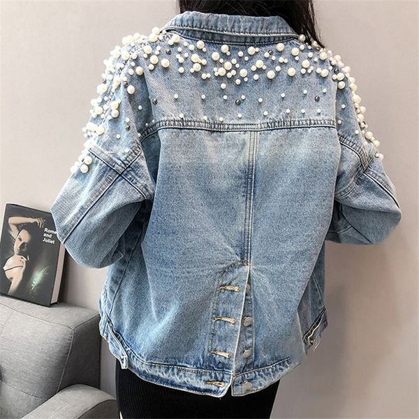 

spring denim jacket 2019 women loose beading retro outerwear autumn fashion classic single-breasted female denim jackets jia382, Black;brown