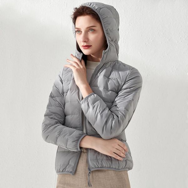 

winter ultra light down jacket women white duck down casual jackets solid windproof waterproof seamless hooded coat female slim, Black