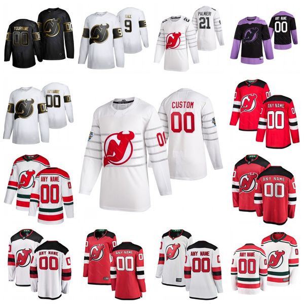 

new jersey devils 2020 all star jersey jack hughes nico hischier marcus johansson steven santini p.k. subban kyle palmieri schneider greene, Black;red