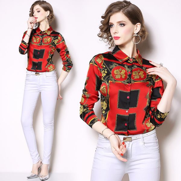 

Повседневный офис New Spring Fall Runway Дизайнерская Цветочные печати воротник OL женщин В