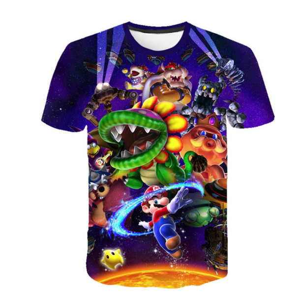 

2019 новая мода мультфильм super mario bros повседневная 3d печатная детская футболка с коротким рукавом дети мультфильм с днем рождения под, White;black