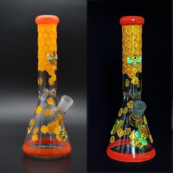 El Boyama Cam Bong 11 inç 5mm Beher Bong Glow Koyu Kalın Serin Cam Su Borusu Dab Rigs