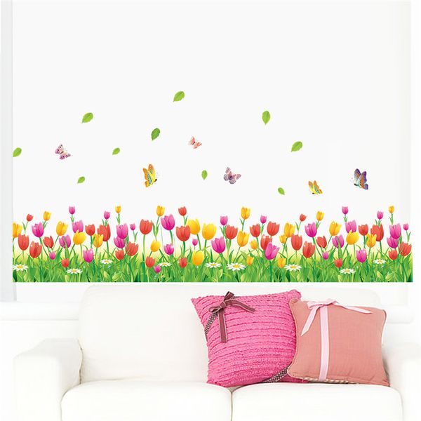 

Wonderful Garden Tulip flower Butterfly 3d wall Stickers Wall Decal Home decor Living Room Bedroom Window Baseboard