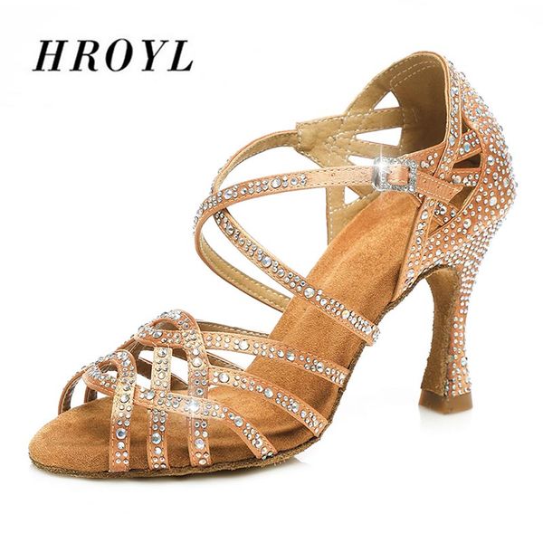 

new hroyl latin dance shoes women for girls ladies ballroom tango rhinestone dancing shoes 10/8.5/7.5cm heel salsa wholesales