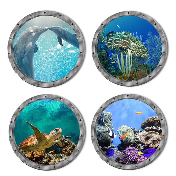 

fish ocean view windows wall door stickers for washing machine bathroom decal furniture films decorative stickers & posters