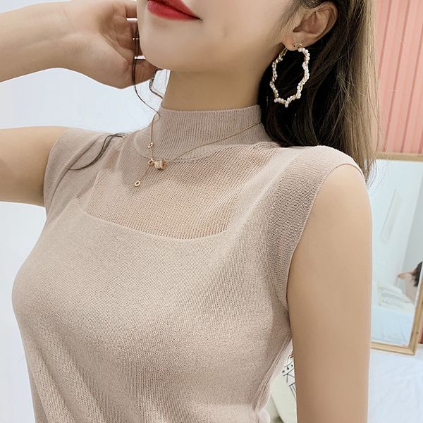

women's cotton suspender waistcoat in summer wearing shoulder-strapped ice-silk knitted loose inside sleeveless sweater, Black;white