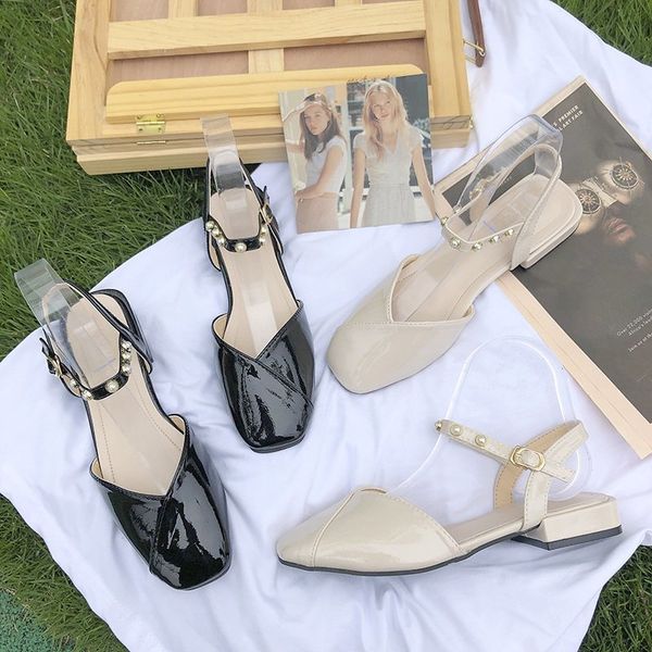 

2020 summer all-match block heels square toe clear sandals comfort shoes for women suit female beige buckle strap med ladies, Black