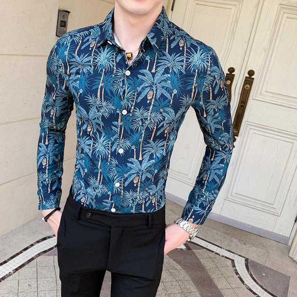 

super cool цифровой печати рубашка men 2020 spring новая длинные мужские рукава повседневный streetwear тонкий fit цветочные социальные прин, White;black