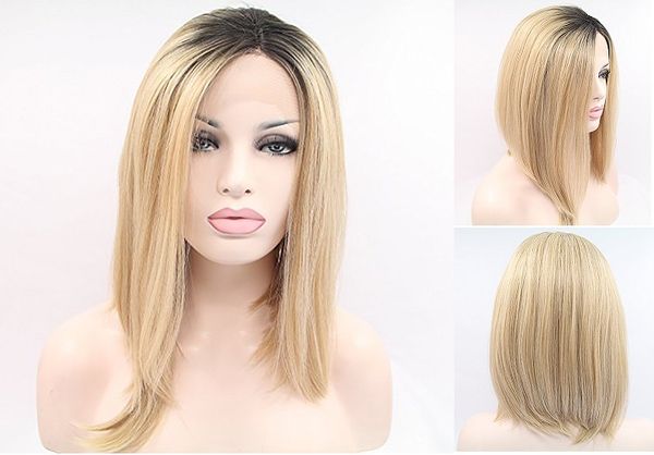 

new designer bobo ombre #1b #27 straight hair wig women's fashion wigs sell full head set synthetic lace front wig, Black;brown