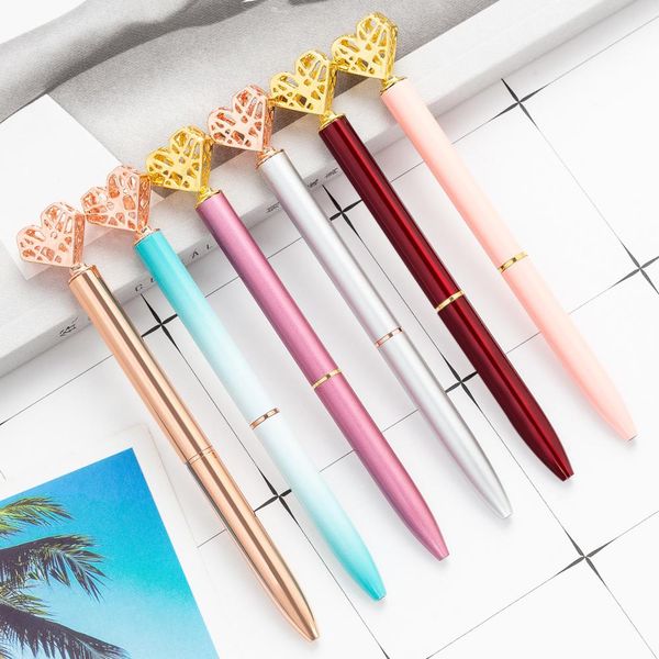 

1 pcs mini ballpoint pen metal love pencil 1 mm black ink colored rotating slim ball point pen with case box bag stationery gift, Blue;orange