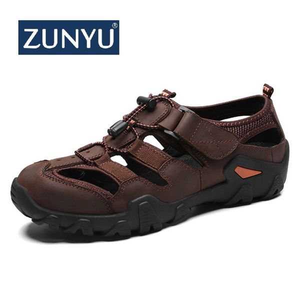 

zunyu casual soft genuine leather shoes summer new large size 38-48 man fashion men sandals slippers y200702, Black