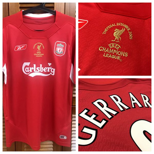 

rugby liv ucl final istanbul 2005 vintage classic shirt kop jersey gerrad alonso barros rugby football custom name number patches sponsor, Black;gray