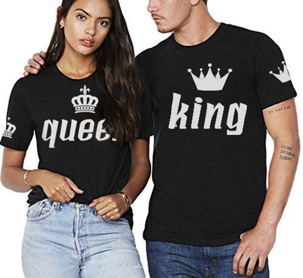 

sweety king queen пара matching t-рубашки с коротким рукавом футболки письмо печать cotton t shirt пара одежда (queen is женщины, king is me, White;black