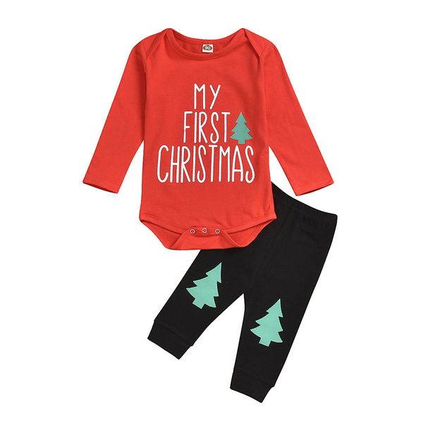 

2pcs toddler infant newborn baby girls boys clothes sets christmas letter cartoon romper pants xmas autumn outfit clothes set, White