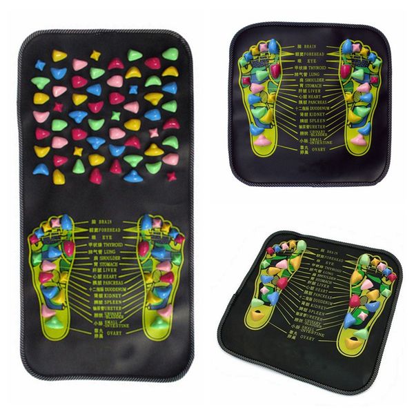 

two-in-one stone road foot massage cushion acupuncture pebbles colorful foot reflexology massage cushion to ease the body, Black