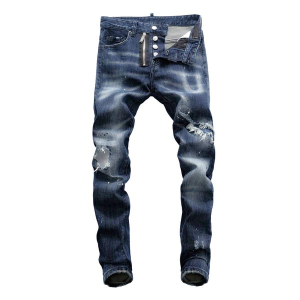 

новые 2019 мужские джинсы брюки брюки прочные ripped hole dsn23 моды джинсовой promotion тонкий подходят свежие поддельный zipper fly дропши, Blue