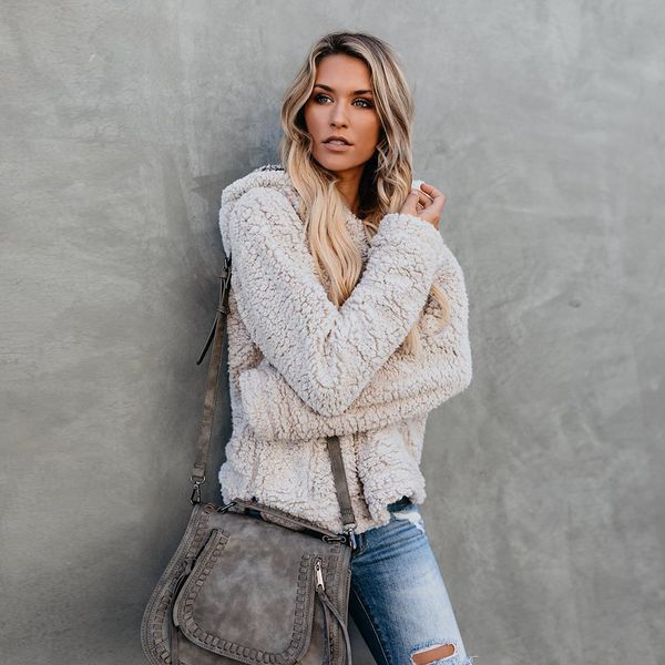 

sweatshirt women warm autumn winter solid hooded sweatshirts female women hair pullovers with long hooded street sweatshirt sale, Black