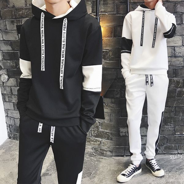 

fdwerynh autumn winter men set clothing long sleeves hoodies+pants sets sweatshirt casual patchwork tracksuit men 2 pieces, Gray