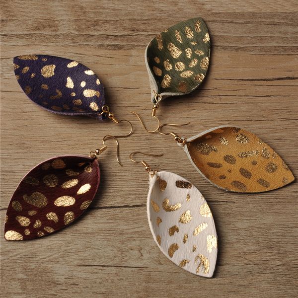 

real leather earring 5 styles girl real feather earrings long fashion leaf rainbery dangle ear drops autumn women jewelry jy821, Red;brown