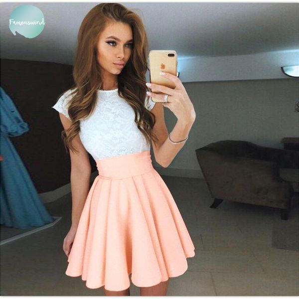 

lace dress 2019 summer cute beach women dress short sleeve dresses a line mini party dress cap sleeve vestidos, Black;gray