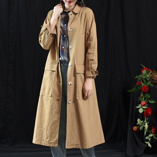 

korean cargian fashion 2019 fall autumn casual double breasted simple classic long trench coat chic female windbreaker 203s30, Tan;black